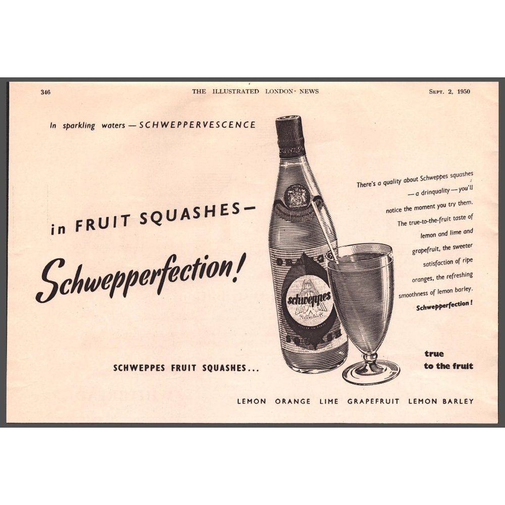 1950 Schweppes Fruit Squashes Schwepperfection! Vintage Print Ad Wall Art